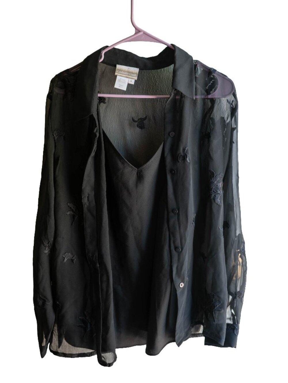 Coldwater Creek Sheer Embroidered Button Top & Cami Set - Large